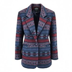 VTG BRAETAN Southwestern Aztec Print Button Front Jacket Blazer Womens‎ S